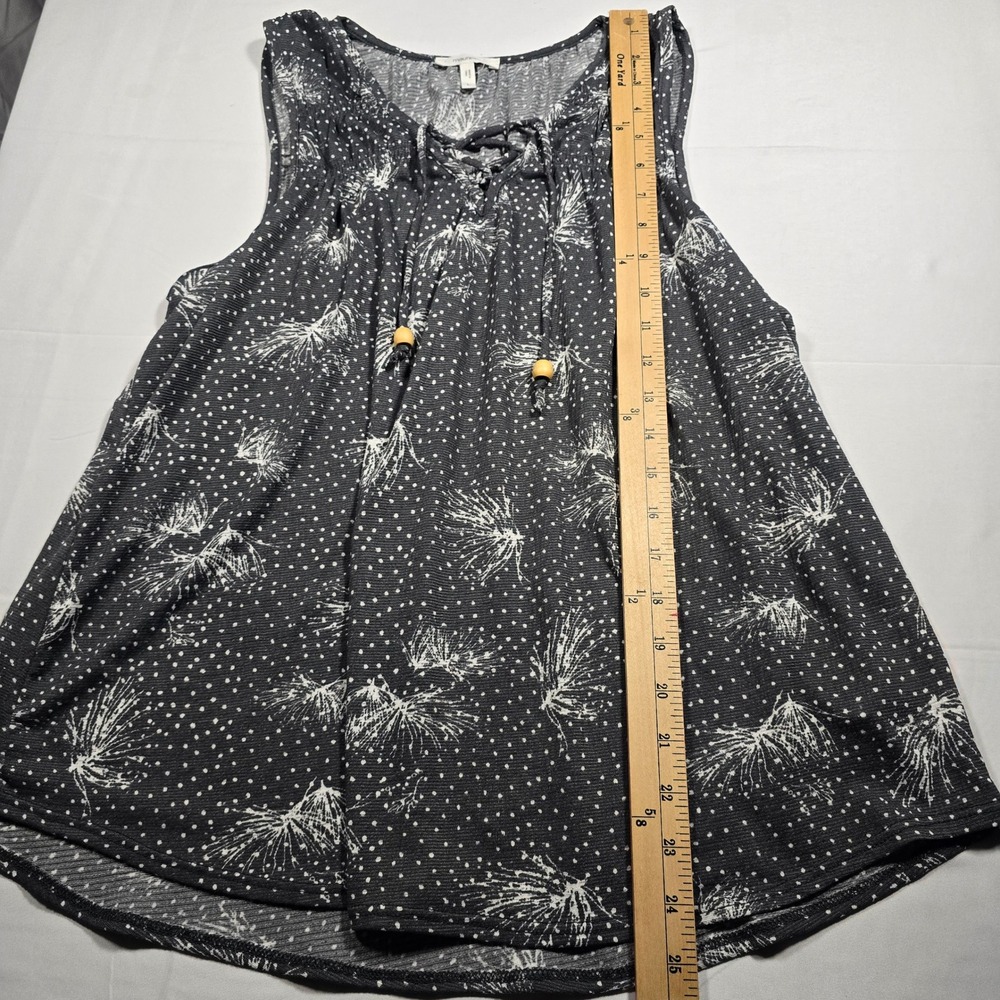 Maurices Womens Large Gray Polka Dot Botanical Lace Up Sleeveless Blouse Top - Picture 5 of 7